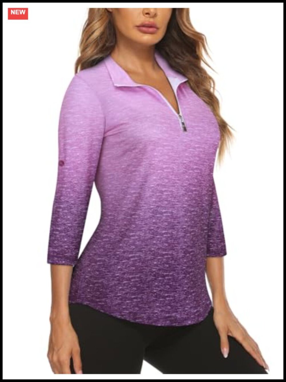 Women's 3/4 Roll Sleeve Golf Tennis Polo Shirts UPF50+ Half Zip Dry Fit Workout
